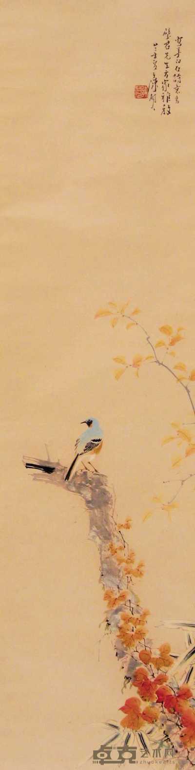 陈树人 甲戌（1934年）作 花鸟 立轴 113×30cm